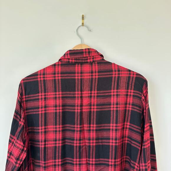 Sanctuary Plaid Snap Front Long Sleeve Shirt Red Black S - Picture 8 of 9